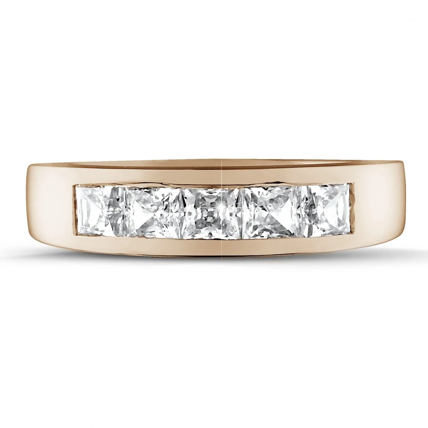 1.35 quilates alianza en oro rojo con diamantes talla princesa 
