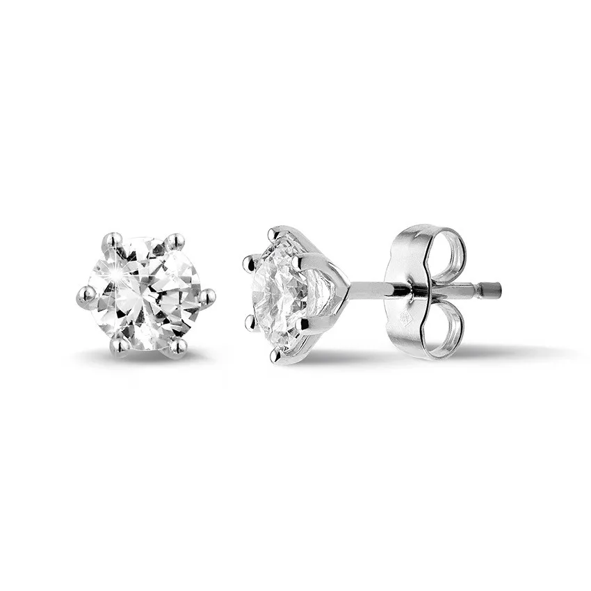 1.50 quilates pendientes diamantes clásicos en oro blanco con seis garras 