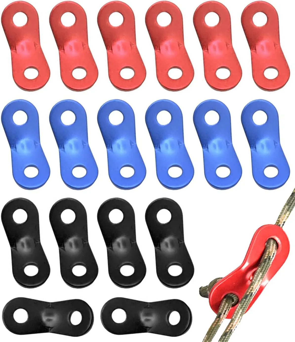 18 Piezas Tensor de Cuerda de Aleación de Aluminio Ajustador de Guying para Tienda de Camping Senderismo al Aire Libre Hebillas 