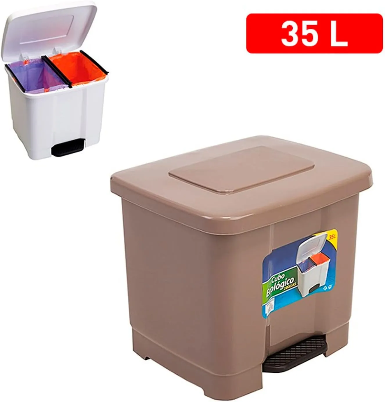 ACAN TRADINEUR  CUBO DE BASURA DE PLáSTICO CON PEDAL  CONTENEDOR DE RESIDUOS  PAPELERA CON SEPARADOR PARA COLOCAR DOS BOLSAS  C