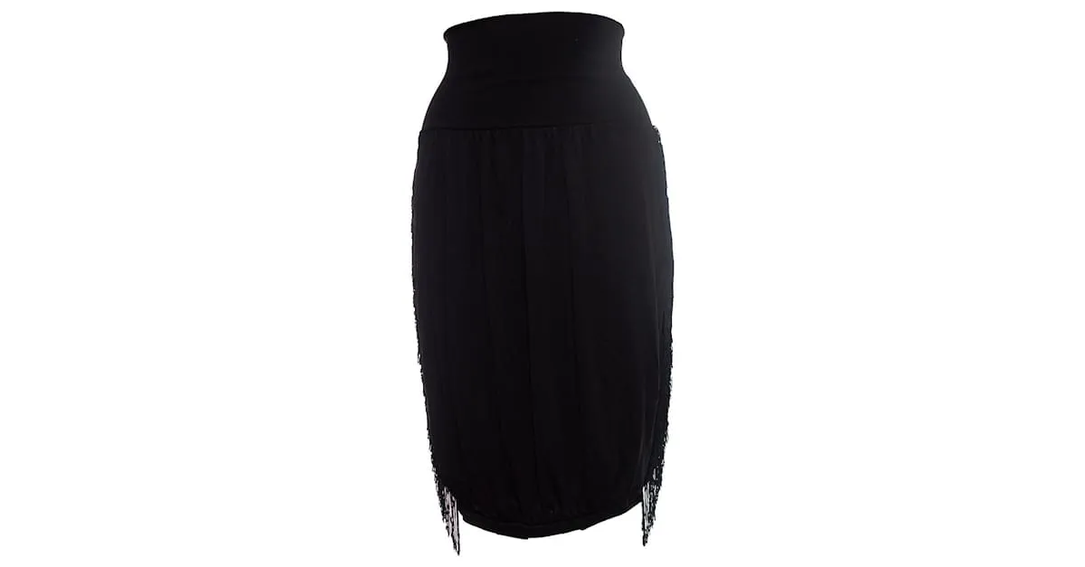 Autre Marque hermanas pablo y joe, Falda midi negra con flecos Negro 