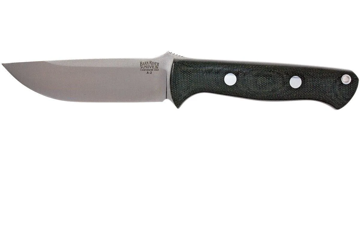 Bark River Bravo 1 A2, Black Canvas micarta, funda marrón