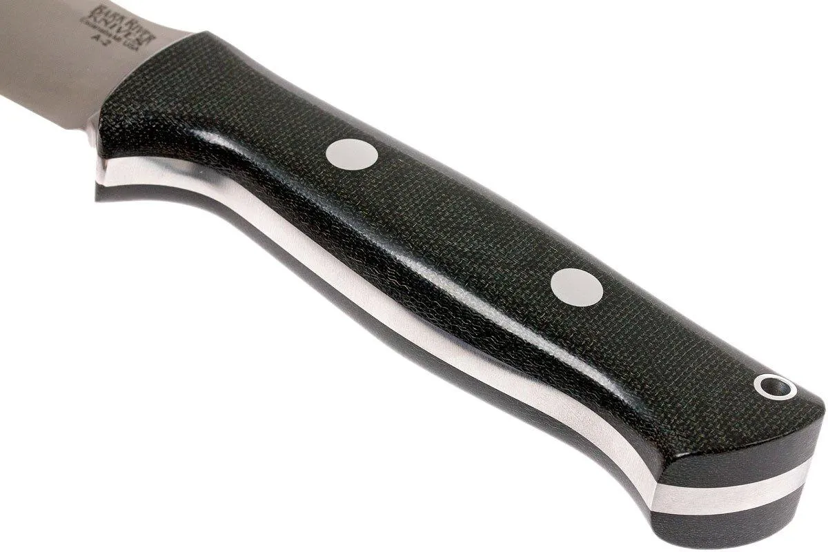 Bark River Bravo 1 A2, Black Canvas micarta, funda marrón