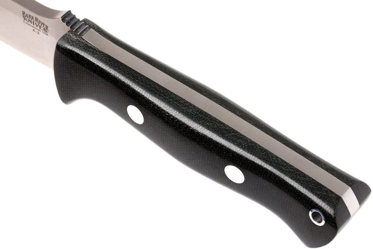Bark River Bravo 1 A2, Black Canvas micarta, funda marrón