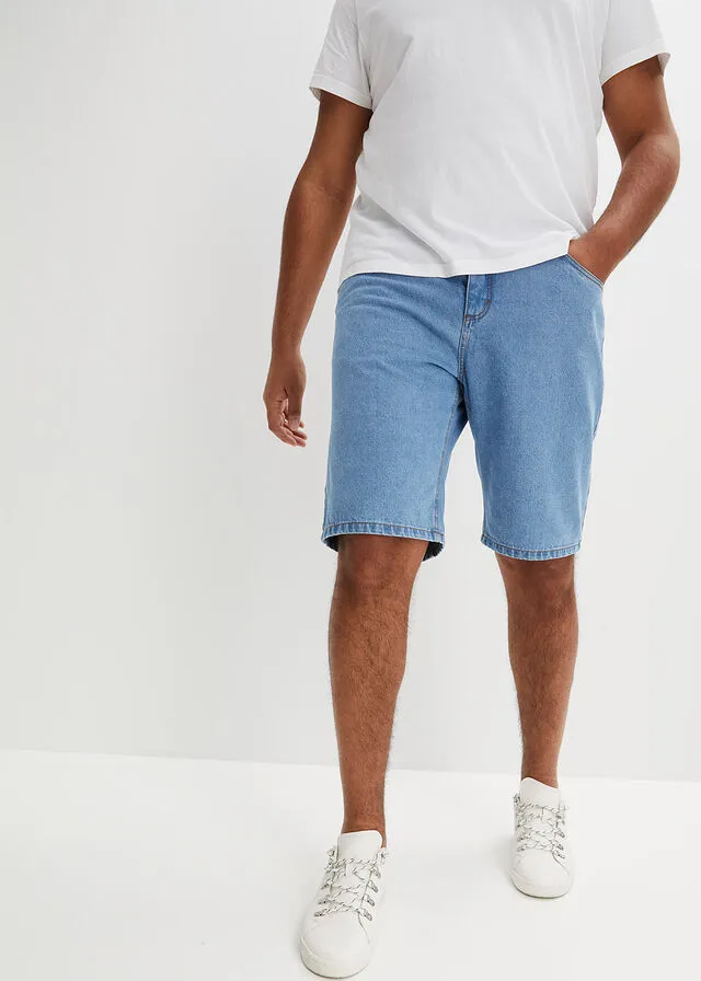 Bermudas vaqueras con cinturilla elástica lateral de corte clásico azul claro denim