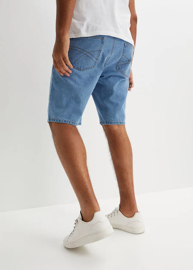 Bermudas vaqueras con cinturilla elástica lateral de corte clásico azul claro denim