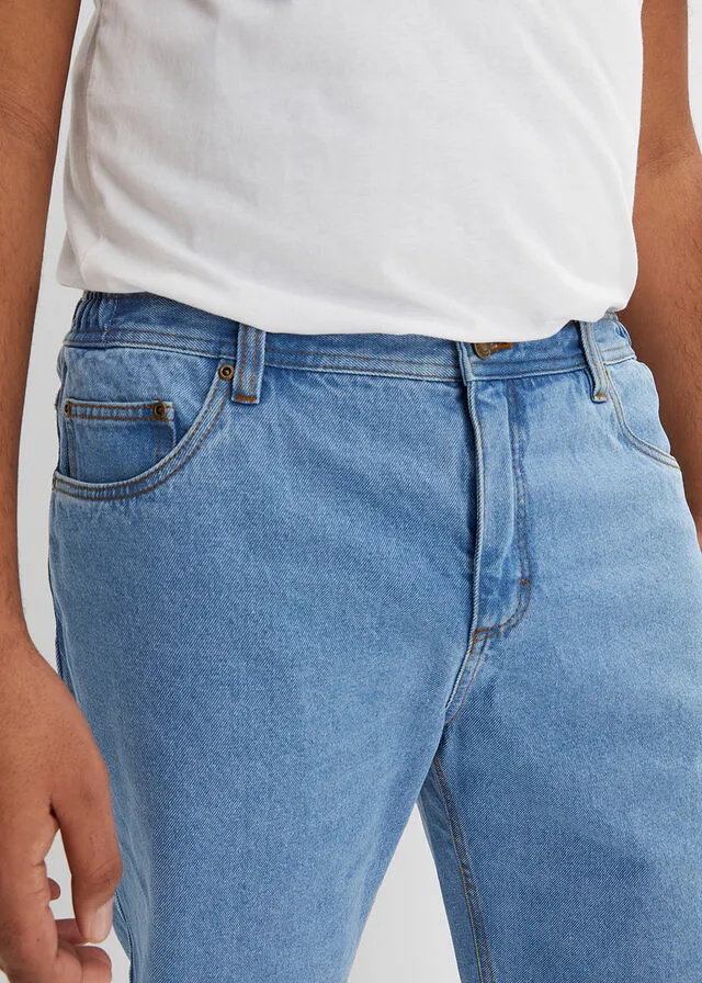 Bermudas vaqueras con cinturilla elástica lateral de corte clásico azul claro denim