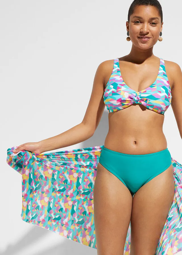 BIKINI Y BRAGUITA DE BAñO (CONJUNTO DE 3 PIEZAS) VERDE AZULADOAMARILLOLILA CON ESTAMPADO GRáFICO