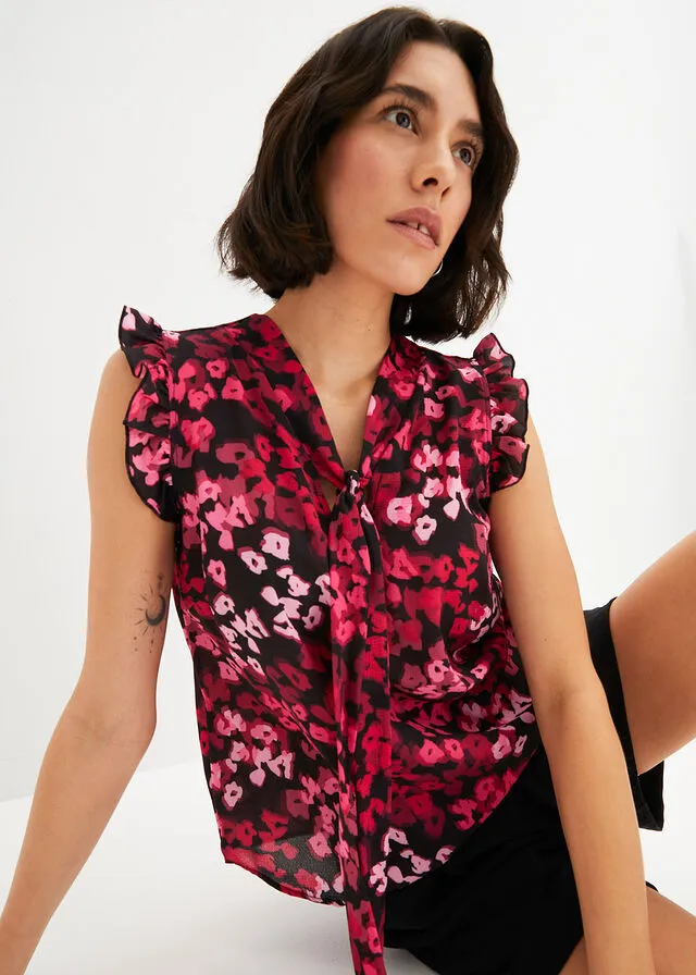 BLUSA CON LAZADA NEGROROSA ESTAMPADO