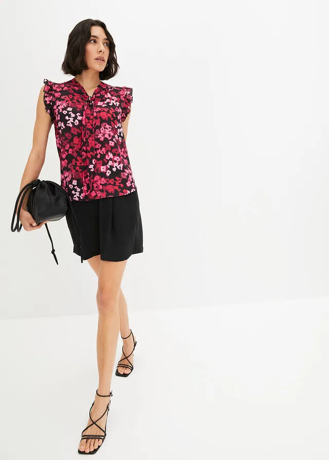 BLUSA CON LAZADA NEGROROSA ESTAMPADO