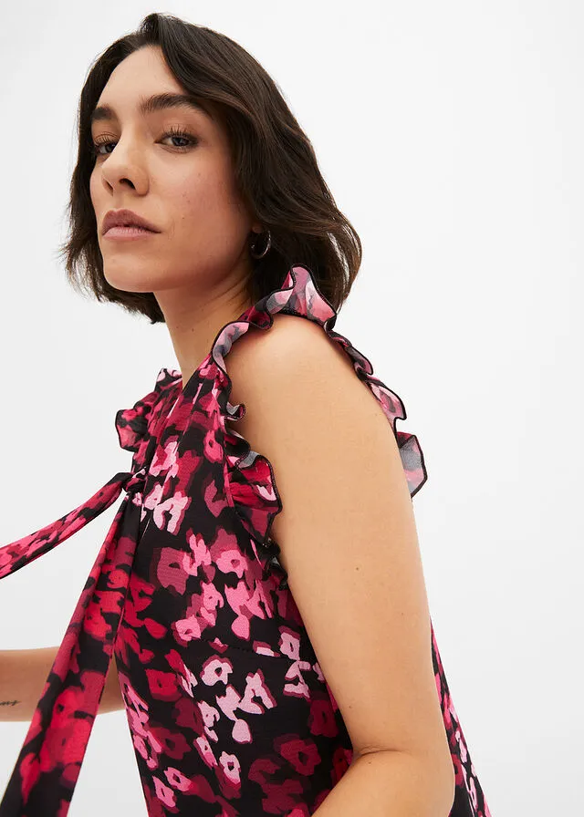 BLUSA CON LAZADA NEGROROSA ESTAMPADO
