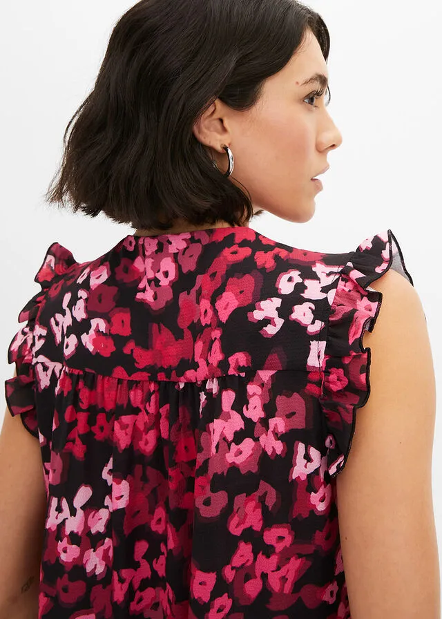 BLUSA CON LAZADA NEGROROSA ESTAMPADO