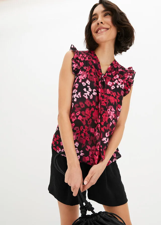 BLUSA CON LAZADA NEGROROSA ESTAMPADO