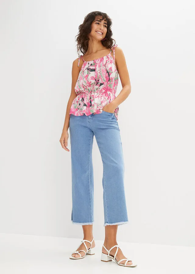 Blusa sin mangas de satén estampada Rosa con estampado gráfico