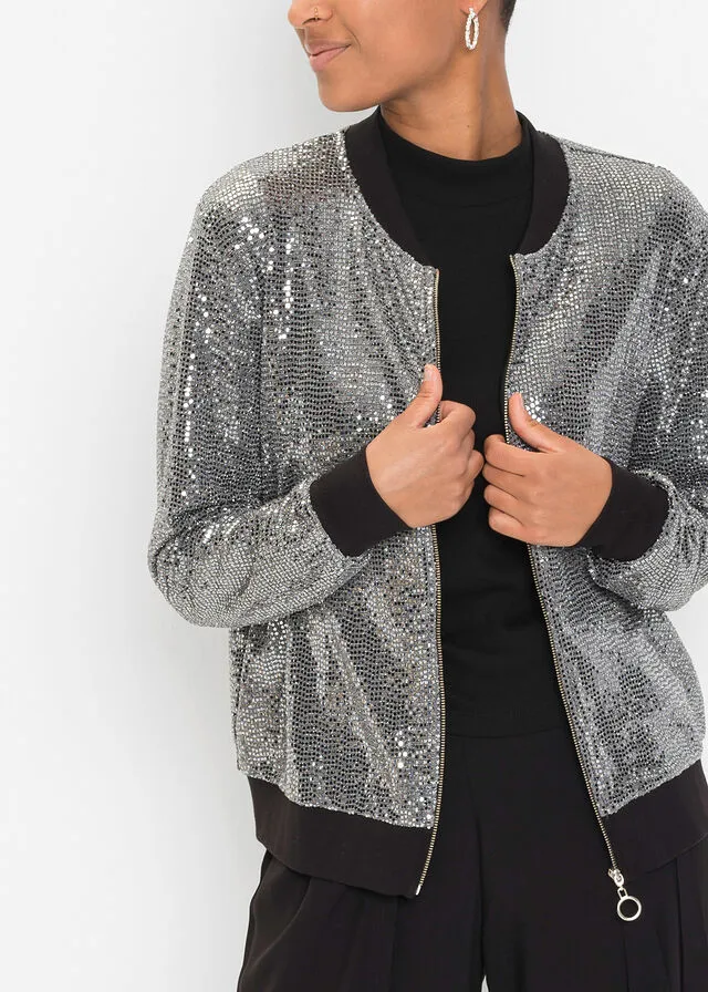 BLUSóN CON LENTEJUELAS NEGROPLATA ESTAMPADO