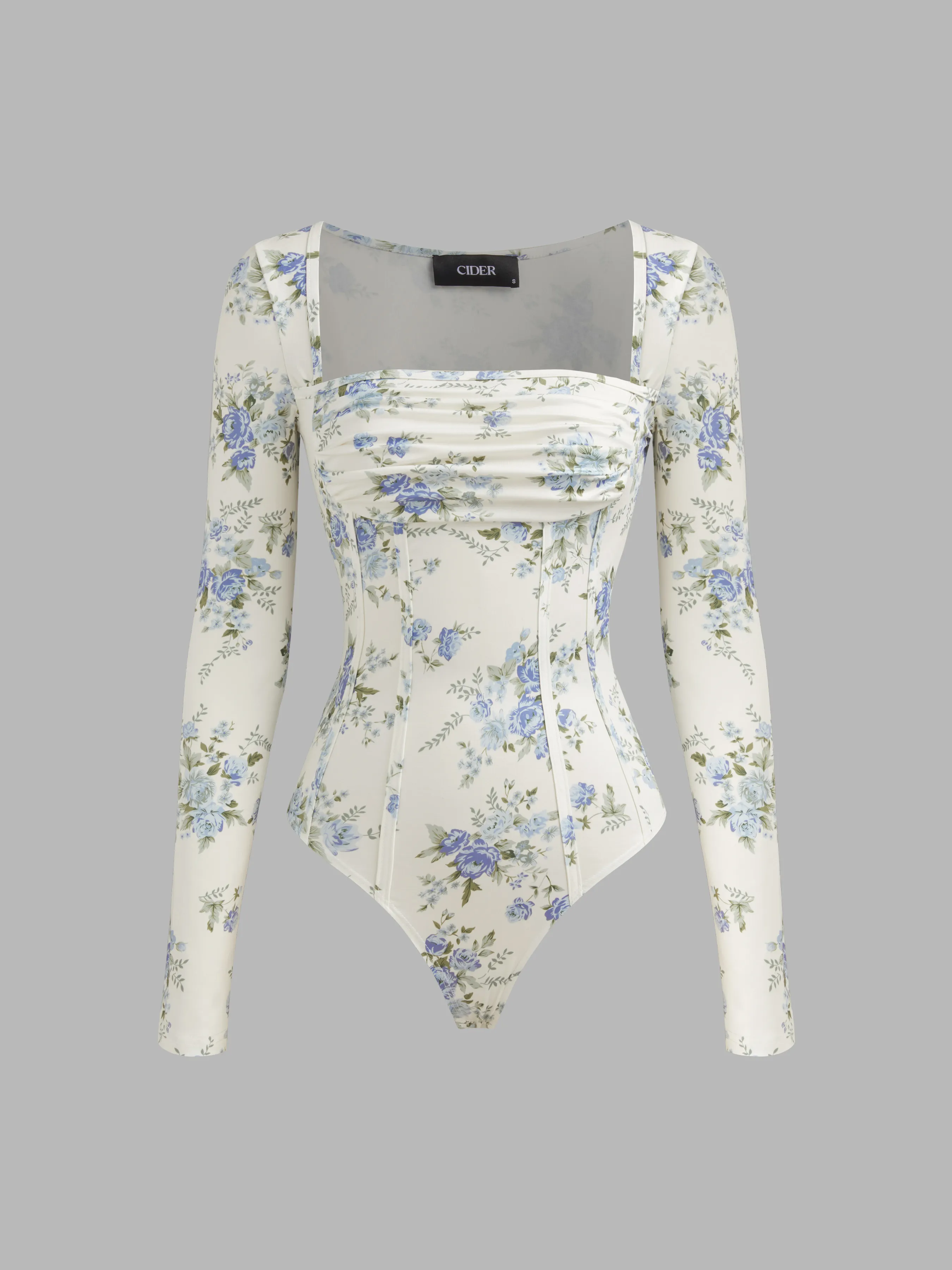 Body con corpiño fruncido de cuello cuadrado y estampado floral