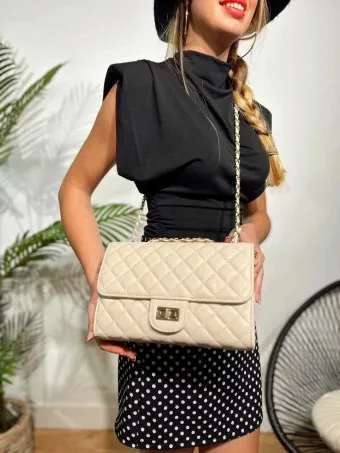 Bolso Acolchado Cadena CHARLENE Beige