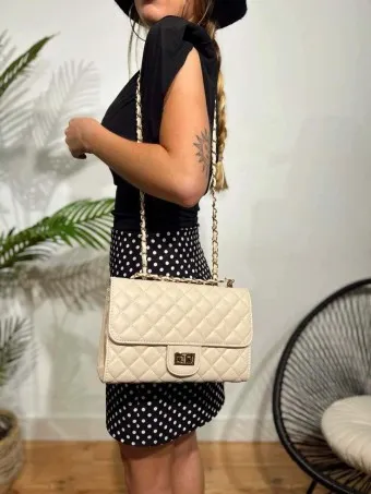 Bolso Acolchado Cadena CHARLENE Beige
