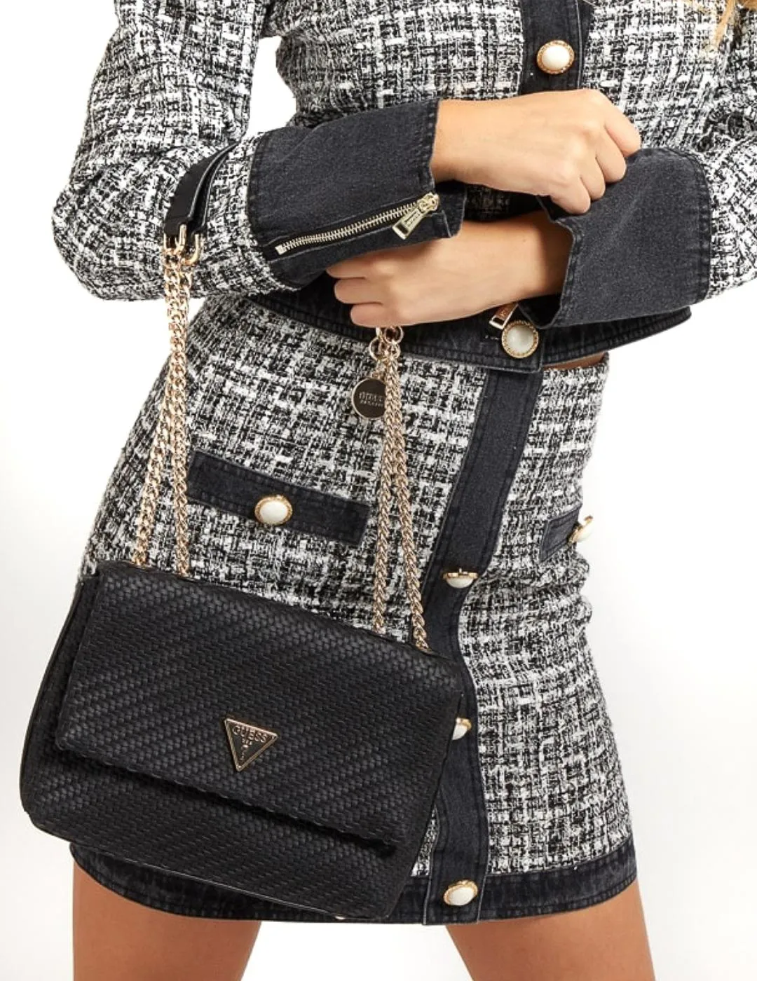 BOLSO BANDOLERA GUESS HASSIE NEGRO PARA MUJERA