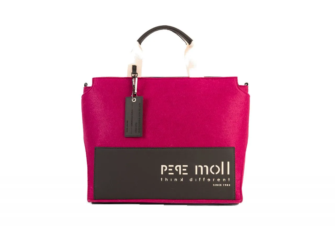Bolso Mano Grande Tejido Fucsia Pieza Neopreno Negra Bolsillo Trasero