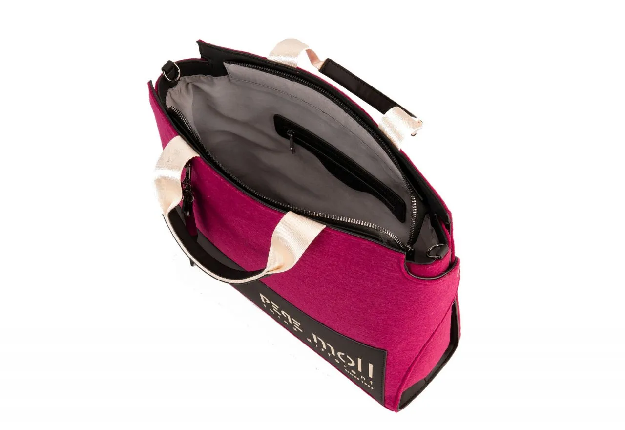 Bolso Mano Grande Tejido Fucsia Pieza Neopreno Negra Bolsillo Trasero