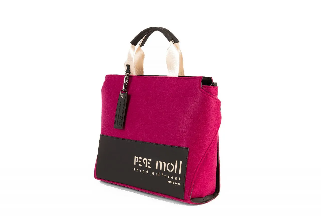 Bolso Mano Grande Tejido Fucsia Pieza Neopreno Negra Bolsillo Trasero