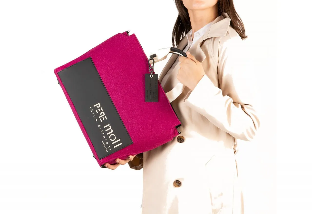 Bolso Mano Grande Tejido Fucsia Pieza Neopreno Negra Bolsillo Trasero