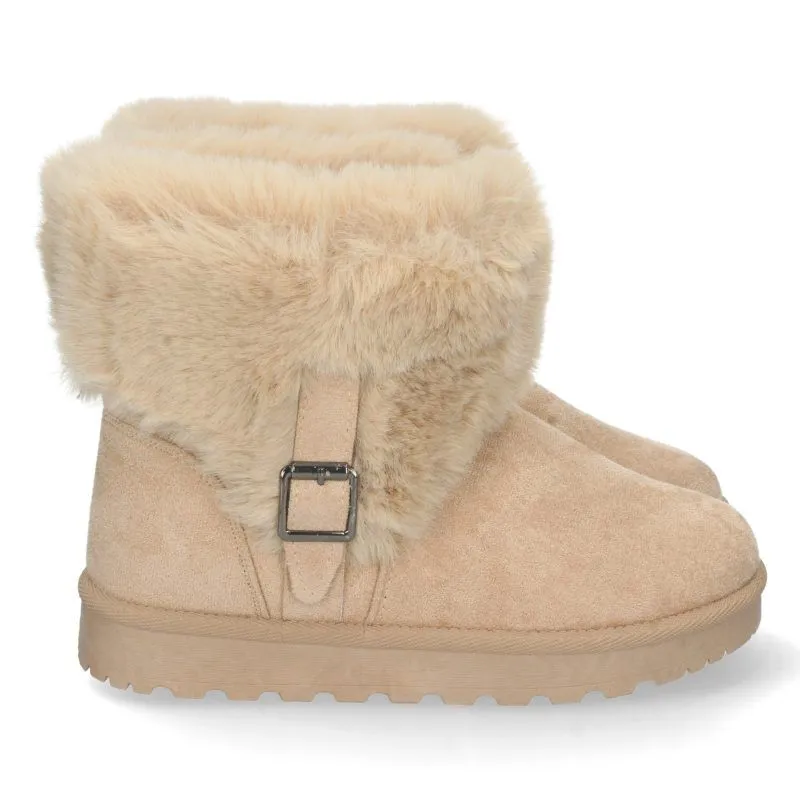 Botas australianas mujer beige con pelo y correa