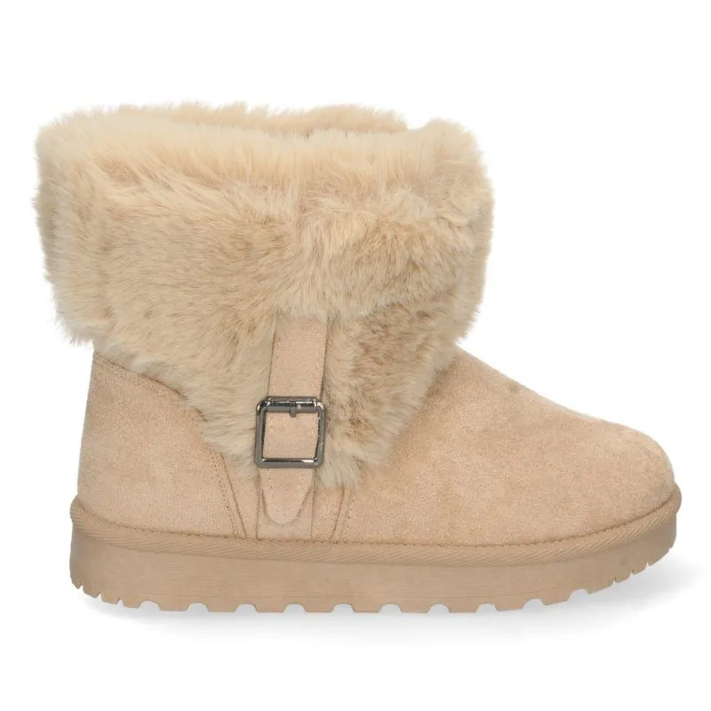 Botas australianas mujer beige con pelo y correa