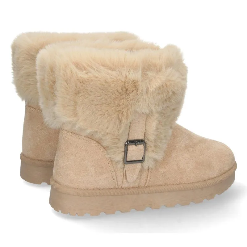 Botas australianas mujer beige con pelo y correa