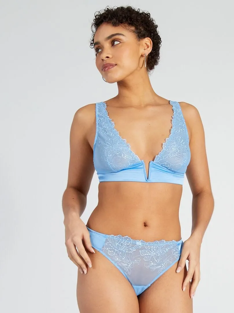 BRAGUITA BRASILEñA DE TUL Y MICROFIBRA SATINADA  AZUL