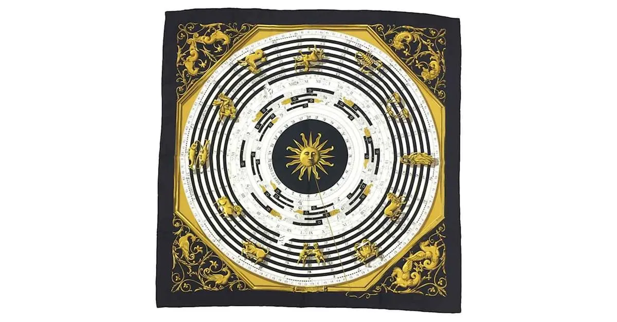 Bufanda Constelación Astrología Hermès Negro Blanco Amarillo 