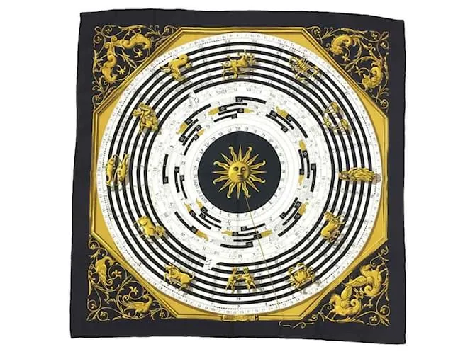 Bufanda Constelación Astrología Hermès Negro Blanco Amarillo 