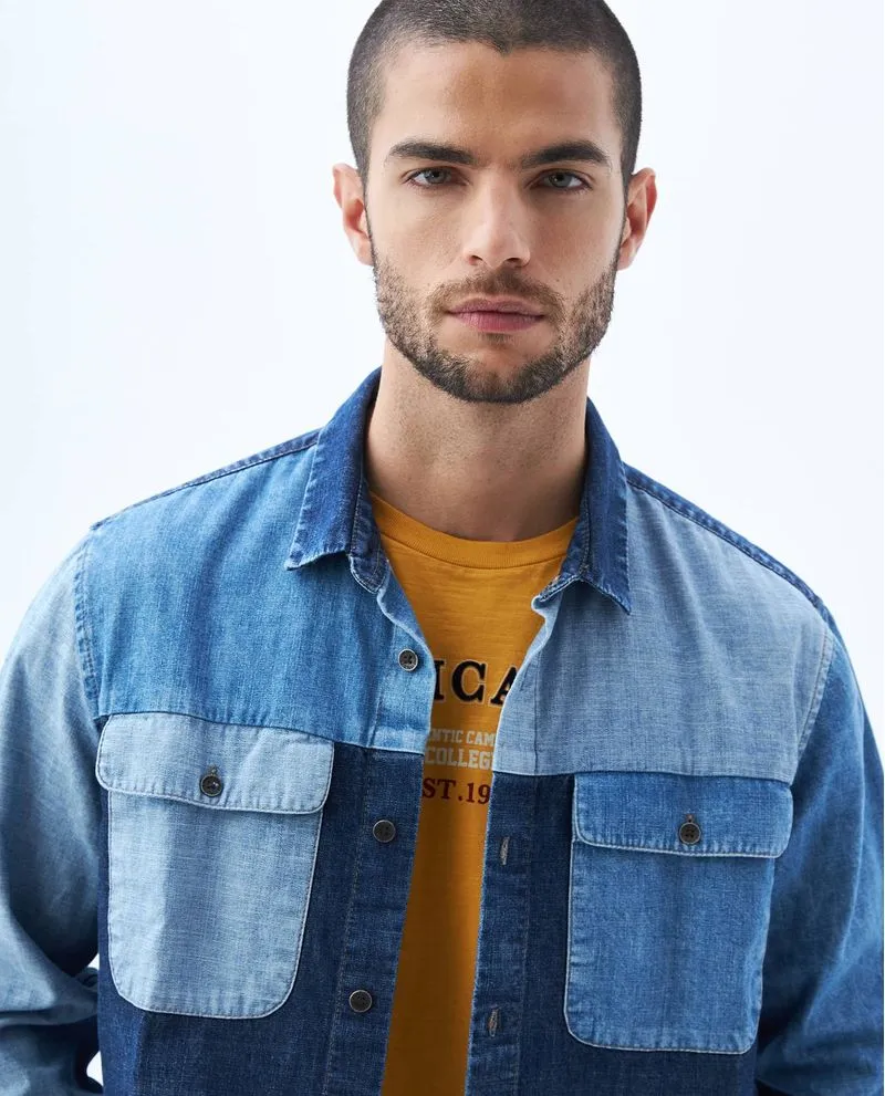 Camisa con bloques de color para hombre