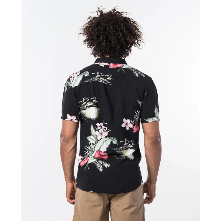 Camisa de Manga Corta Hombre RIP CURL Oahu Anthracite Ref. CSHGD4 negra ahoha hawaiana