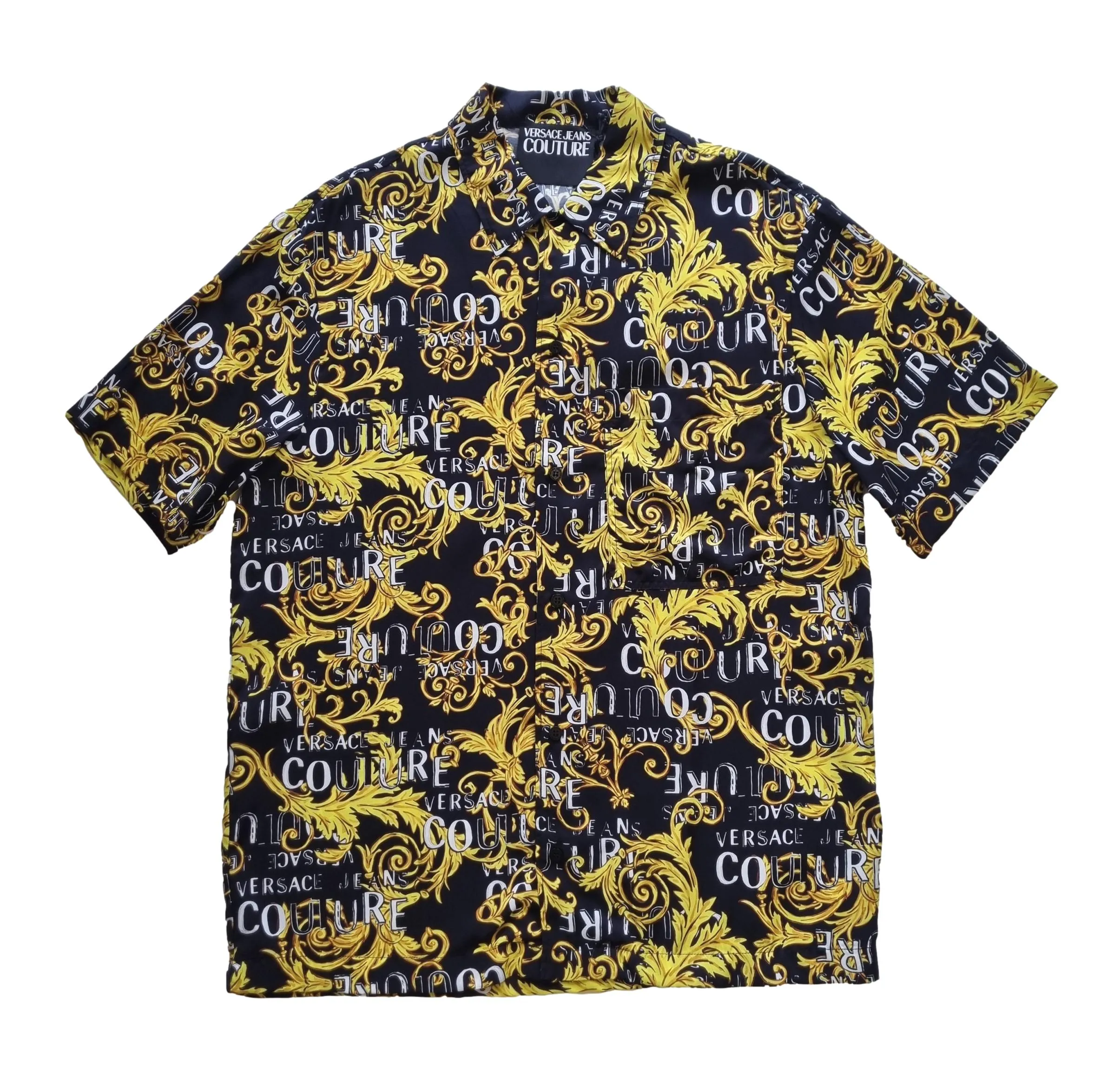 Camisa VERSACE de manga corta de algodón para hombre 74GAL2B0 negro