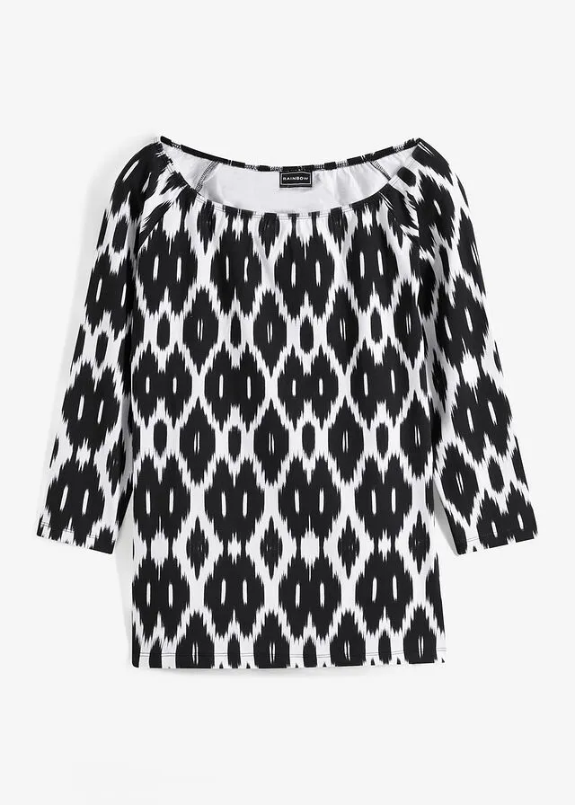 CAMISETA CON ESCOTE BAñERA NEGROBLANCO ESTAMPADO