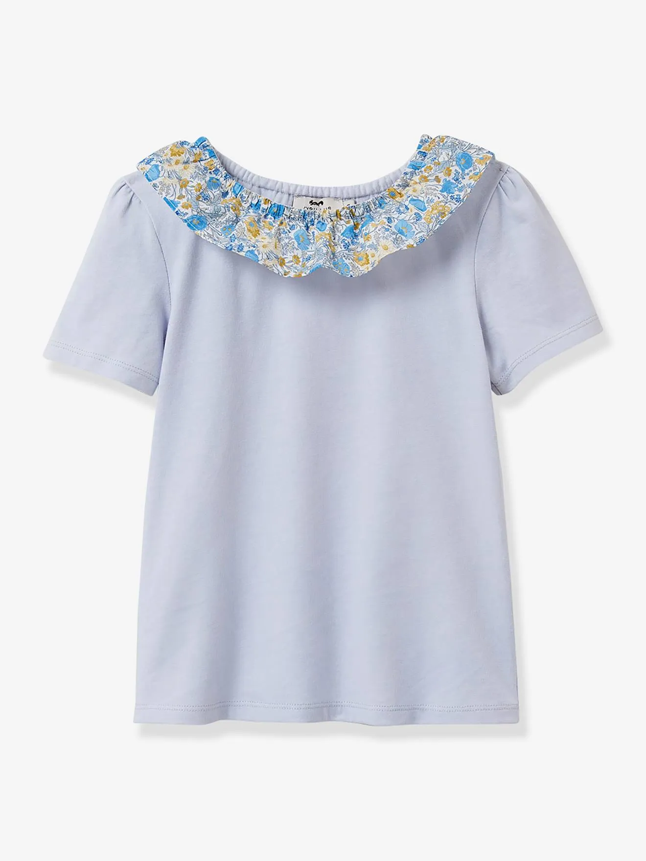 Camiseta niña con cuello de tejido Liberty algodón orgánico CYRILLUS