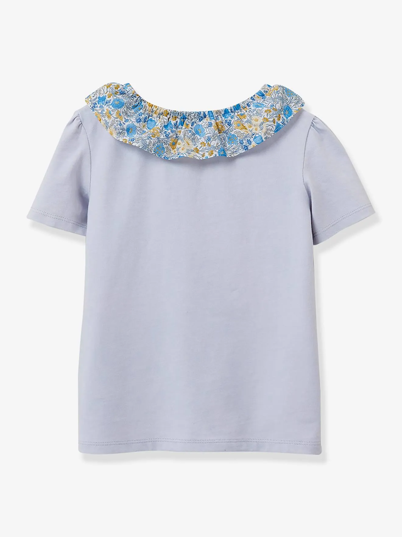 Camiseta niña con cuello de tejido Liberty algodón orgánico CYRILLUS