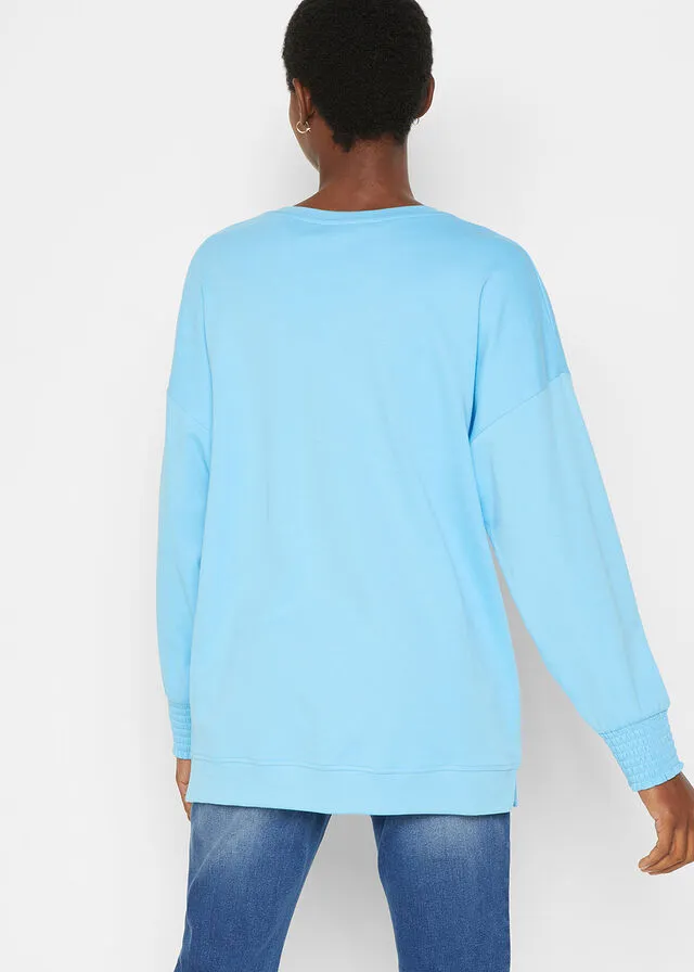 Camiseta oversize de manga larga con mangas globo Azul etéreo