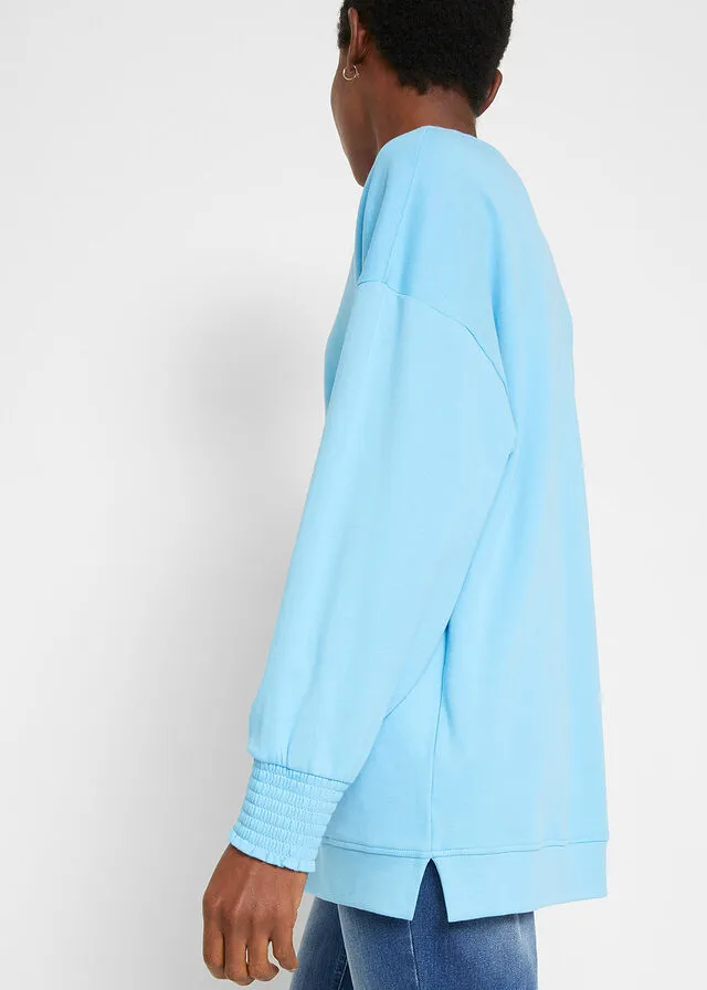 Camiseta oversize de manga larga con mangas globo Azul etéreo