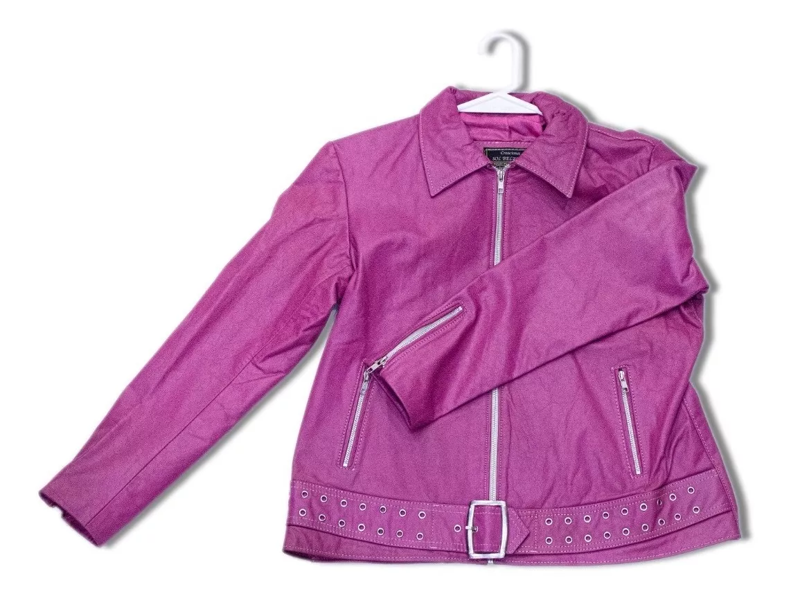 CAMPERA CUERO VACUNO 100% DE MUJER ROJA CON CINTURóN  LUCRE