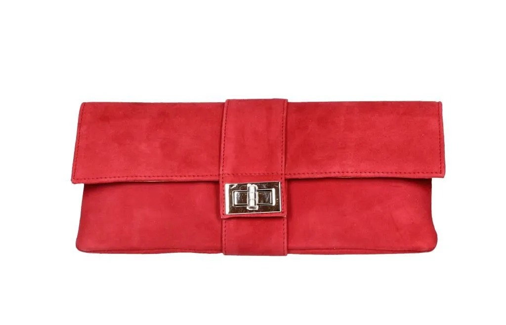 Cartera Ante Rojo Pieza Central Con Broche