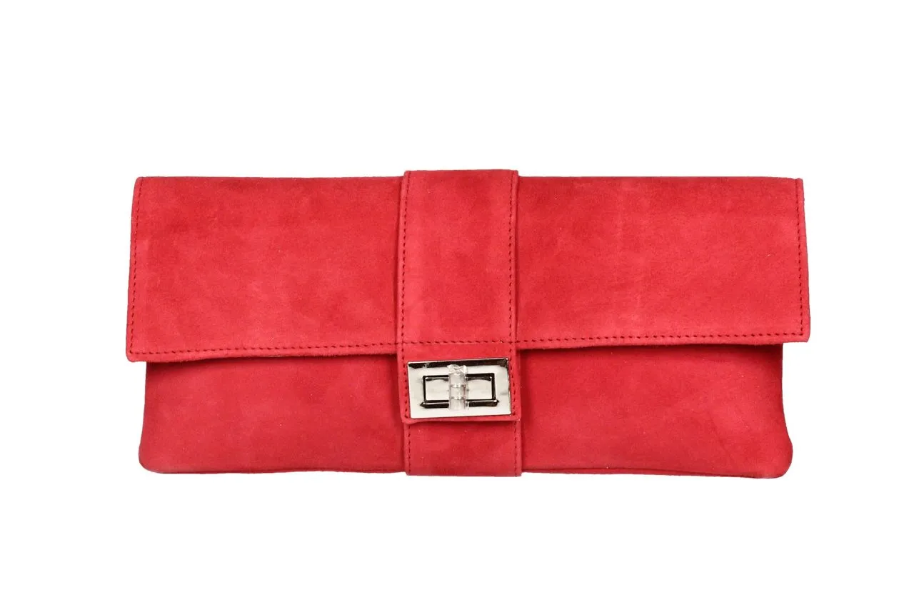 Cartera Ante Rojo Pieza Central Con Broche
