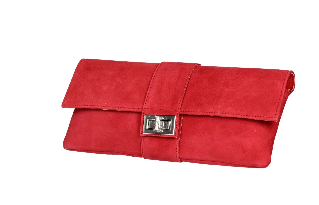 Cartera Ante Rojo Pieza Central Con Broche