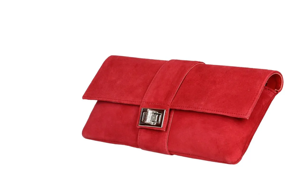 Cartera Ante Rojo Pieza Central Con Broche