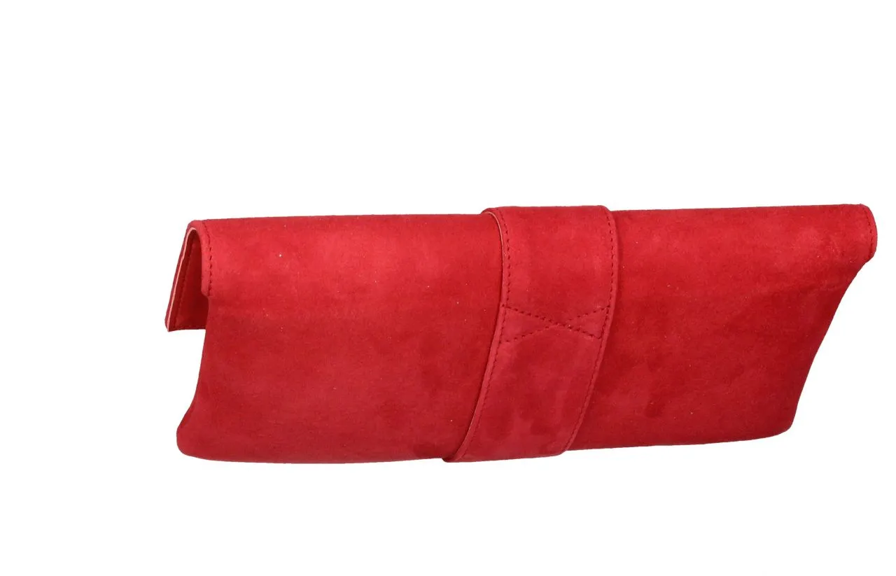 Cartera Ante Rojo Pieza Central Con Broche