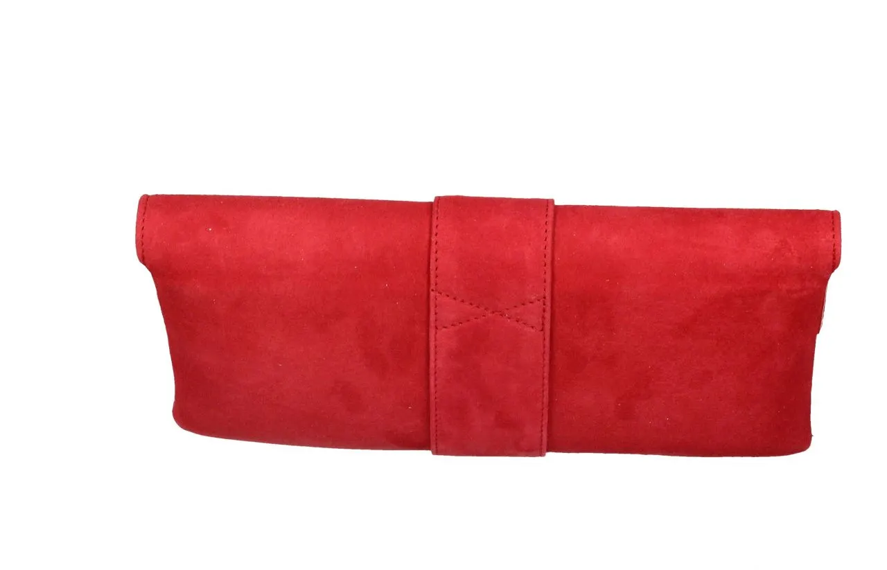 Cartera Ante Rojo Pieza Central Con Broche