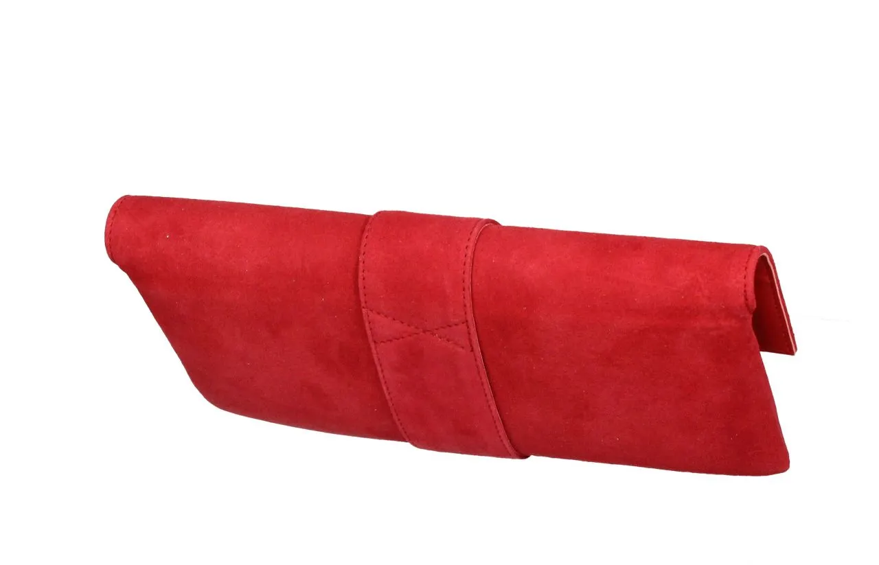 Cartera Ante Rojo Pieza Central Con Broche