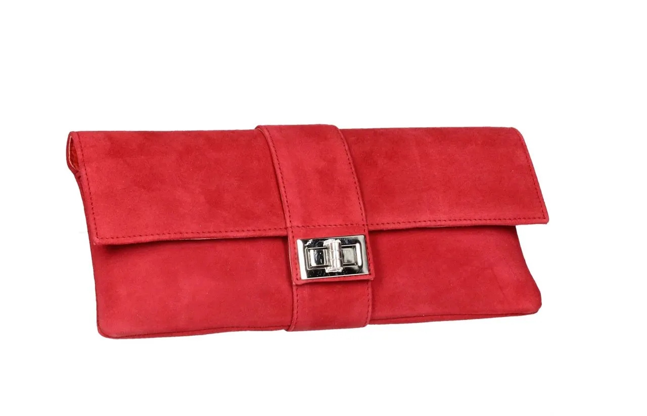 Cartera Ante Rojo Pieza Central Con Broche